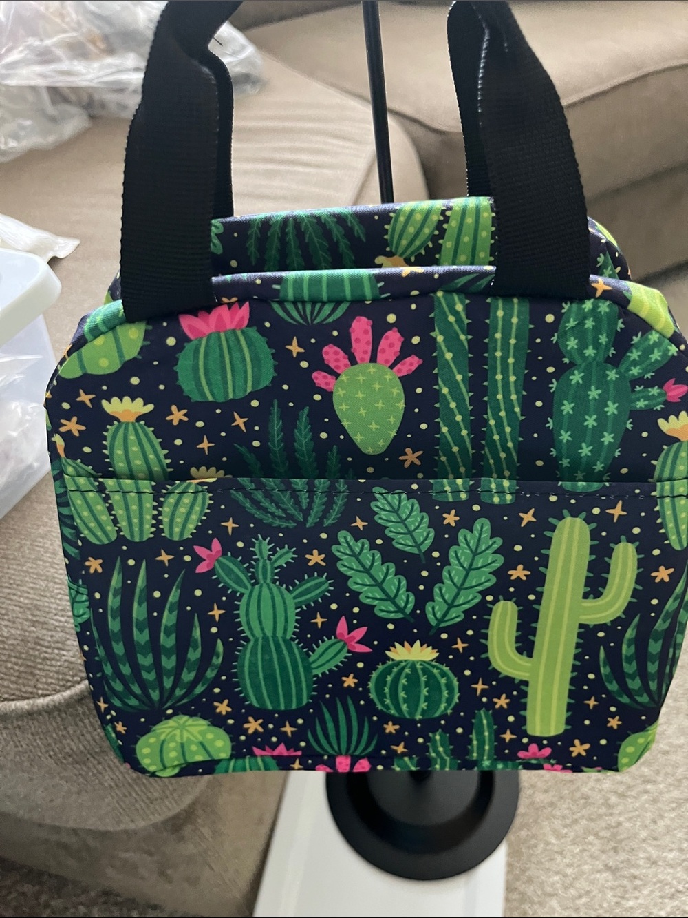 Cactus Print Insulated Lunch Bag - Green & Pink